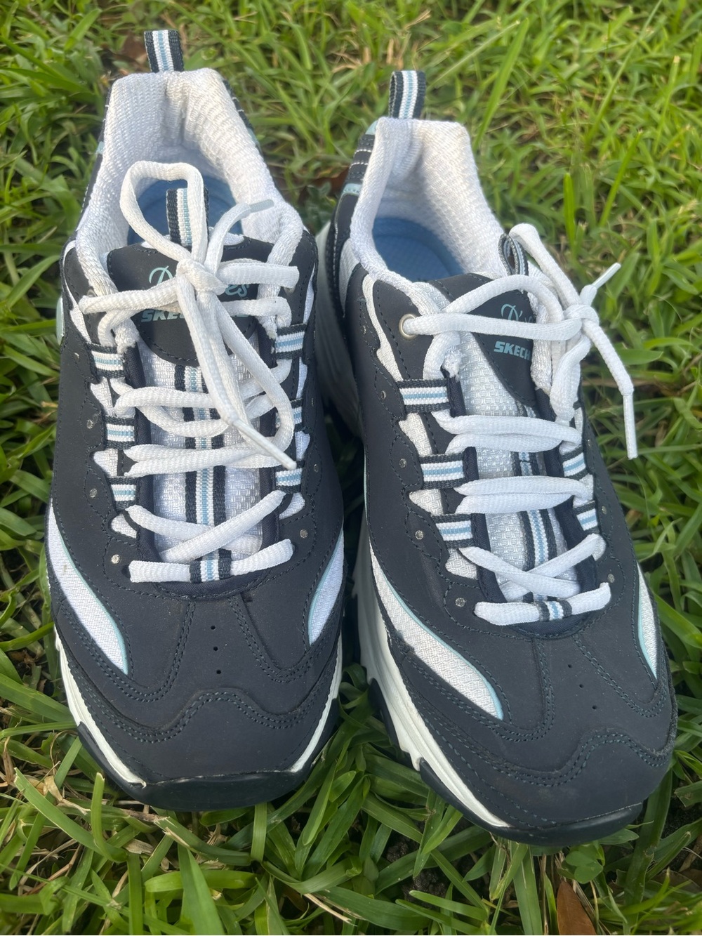 Skechers Women's Black and White Lace-Up Sneakers 7.5